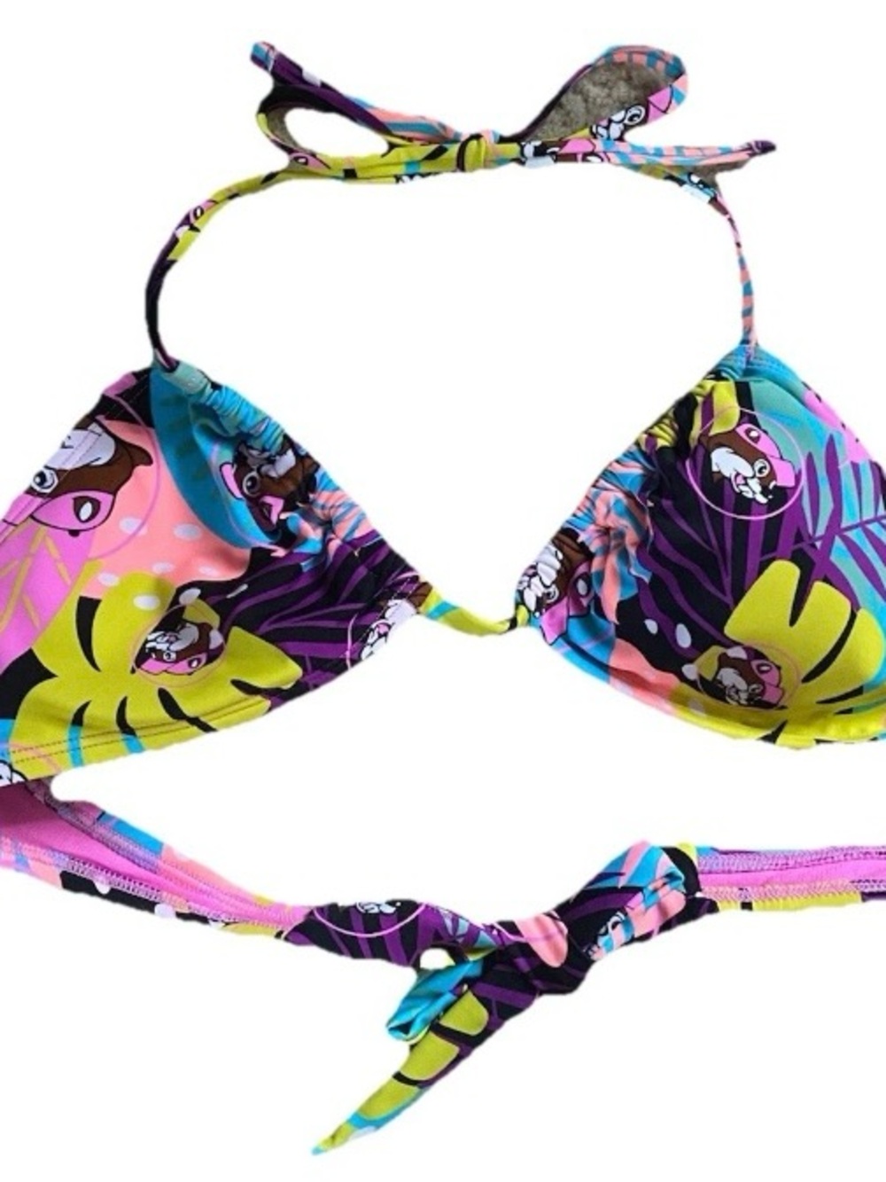 Buc-ee’s Bikini Top Small Colorful Logo Print Triangle Swim Tie Back NWT Beaver